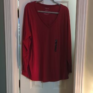 Torrid Red Long Sleeve V-Neck Top